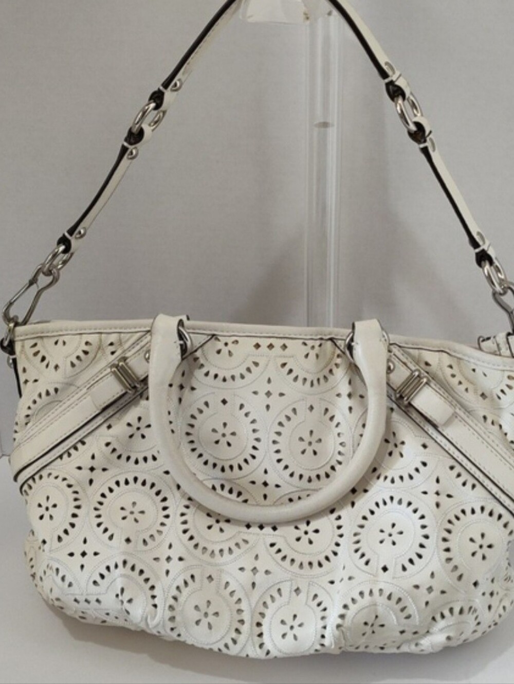 Coach White Laser-Cut Shoulder Bag